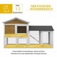 Hasenstall 2 Etagen Kaninchenstall Holz Kaninchenkäfig mit Bitumendach Freilaufgehege Rampe Türen 147x54x84 cm Gelb