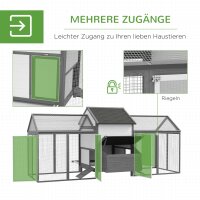 Hühnerstall Kleintierstall 2 Außengehege, 1 Nistkasten, 2 Rampen,Asphaltdach, wetterbeständig, Grau