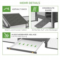Hühnerstall Kleintierstall 2 Außengehege, 1 Nistkasten, 2 Rampen,Asphaltdach, wetterbeständig, Grau