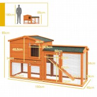 Kleintierstall, Kleintierkäfig, Outdoor-Kaninchenstall, Freilaufgehege, winterfest, Massivholz, 150 x 45 x 85 cm, Orange