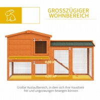 Kleintierstall, Kleintierkäfig, Outdoor-Kaninchenstall, Freilaufgehege, winterfest, Massivholz, 150 x 45 x 85 cm, Orange