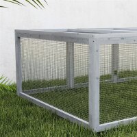 Kleintierstall, Kleintiergehege, Freigehege, Kleintierkäfig mit Tür, Meerschweinchenstall, Freilaufgehege, Kleintierhaus aus Tannenholz, 181 x 100 x 48 cm, Grau
