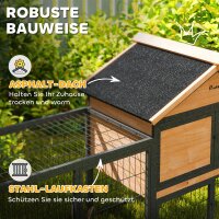 Hasenstall 2 Ebenen Kaninchenstall aus Vollholz Winterfest Doppelstockhaus mit Freilaufgehege 217x53x86 cm Gelb