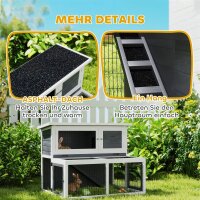 Hasenstall 2 Ebenen mit klappbar Dach Kaninchenstall aus Vollholz Winterfest Doppelstockhaus 122x95x93,5 cm Grau