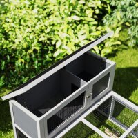 Hasenstall 2 Ebenen mit klappbar Dach Kaninchenstall aus Vollholz Winterfest Doppelstockhaus 122x95x93,5 cm Grau