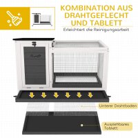 Kaninchenstall aus Holz Hasenstall mit Freilaufgehege Rädern Klappdach für Innen, draußen 92 x 52 x 67 cm Dunkelgrau