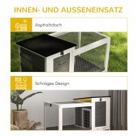 Kaninchenstall aus Holz Hasenstall mit Freilaufgehege Rädern Klappdach für Innen, draußen 92 x 52 x 67 cm Dunkelgrau