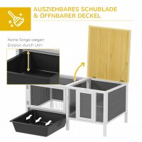 Hasenstall Kaninchenstall aus Holz mit Freilaufgehege, Rampe, 3 Eingängen, Ausziehschale, 105 x 57,5 x 51,5 cm Grau