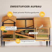 Schildkrötenhaus, Kleintiergehege, 2 Räume, 2 Stockwerke, Fenster, Rampen, Zubehör, Holz, Stahl, Gelb
