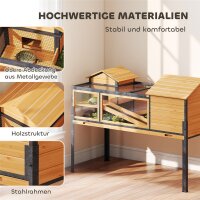 Schildkrötenhaus, Kleintiergehege, 2 Räume, 2 Stockwerke, Fenster, Rampen, Zubehör, Holz, Stahl, Gelb