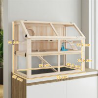 Hamsterkäfig aus Holz 3 Etagen Nagerkäfig Kleintierkäfig mit Wippe Laufrad Hütte 95 x 53 x 76 cm Naturholz