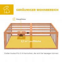 Freilaufgehege Kaninchenstall aus Holz mit 2 Türen Unterschlupfhaus für 2-4 Zwergkaninchen 180,4 x 150 x 48 cm Orange