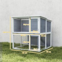 Hasenstall 2 Etagen Kaninchenstall aus Holz mit wetterfest aufklappbar Dach, Freilaufgehege, Rampe, 98x95x102,5 cm Grau