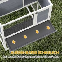 Hasenstall 2 Etagen Kaninchenstall aus Holz mit wetterfest aufklappbar Dach, Freilaufgehege, Rampe, 98x95x102,5 cm Grau