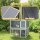 Hasenstall 2 Etagen Kaninchenstall aus Holz mit wetterfest aufklappbar Dach, Freilaufgehege, Rampe, 98x95x102,5 cm Grau