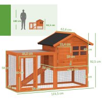 Hasenstall 2 Etagen Kaninchenstall mit wasserdicht Bitumendach Freilaufgehege Rampe Türen Holz 123,5x62,6x92,5 cm Orange