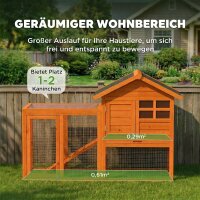 Hasenstall 2 Etagen Kaninchenstall mit wasserdicht Bitumendach Freilaufgehege Rampe Türen Holz 123,5x62,6x92,5 cm Orange