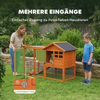 Hasenstall 2 Etagen Kaninchenstall mit wasserdicht Bitumendach Freilaufgehege Rampe Türen Holz 123,5x62,6x92,5 cm Orange
