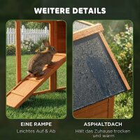 Hasenstall 2 Etagen Kaninchenstall mit wasserdicht Bitumendach Freilaufgehege Rampe Türen Holz 123,5x62,6x92,5 cm Orange