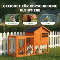 Hasenstall 2 Etagen Kaninchenstall mit wasserdicht Bitumendach Freilaufgehege Rampe Türen Holz 123,5x62,6x92,5 cm Orange