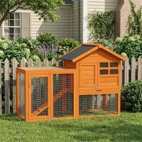 Hasenstall 2 Etagen Kaninchenstall mit wasserdicht Bitumendach Freilaufgehege Rampe Türen Holz 123,5x62,6x92,5 cm Orange