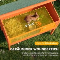 Hasenstall erhöhter Kaninchenstall aus Holz mit aufklappbar Bitumendach herausziehbarer Schublade 90x45x65 cm Orange