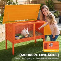Hasenstall erhöhter Kaninchenstall aus Holz mit aufklappbar Bitumendach herausziehbarer Schublade 90x45x65 cm Orange