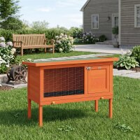 Hasenstall erhöhter Kaninchenstall aus Holz mit aufklappbar Bitumendach herausziehbarer Schublade 90x45x65 cm Orange