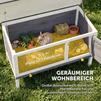 Hasenstall erhöhter Kaninchenstall aus Holz mit aufklappbar Bitumendach herausziehbarer Schublade 90x45x65 cm Grau
