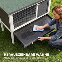 Hasenstall erhöhter Kaninchenstall aus Holz mit aufklappbar Bitumendach herausziehbarer Schublade 90x45x65 cm Grau