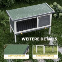 Hasenstall erhöhter Kaninchenstall aus Holz mit aufklappbar Bitumendach herausziehbarer Schublade 90x45x65 cm Grau