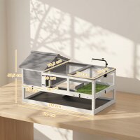 childkrötenhaus aus Holz Schildkrötengehege mit Zwei Haupthäusern aufklappbarem Oberseite Lampenhalter Grau