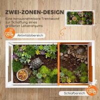 Schildkrötenhaus aus Holz Schildkrötengehege mit Haupthaus, Sichtfenster, Deckel, 104cm x 53cm x 82cm, Weiß+Orange