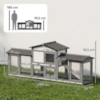Hasenstall 2 Etagen Kaninchenstall Holz 230 x 53 x 93,5 cm Winterfest mit Asphaltdach Freilaufgehege herausziehbar Wanne