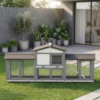 Hasenstall 2 Etagen Kaninchenstall Holz 230 x 53 x 93,5 cm Winterfest mit Asphaltdach Freilaufgehege herausziehbar Wanne