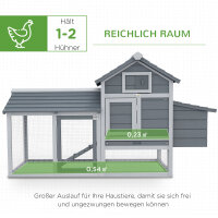 Zwerghühnerstall mit Freigehege Nistkasten herausnehmbare Bodenwanne 150,5 cm x 54 cm x 87 cm Naturholz Grau