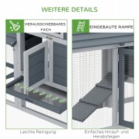 Zwerghühnerstall mit Freigehege Nistkasten herausnehmbare Bodenwanne 150,5 cm x 54 cm x 87 cm Naturholz Grau