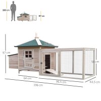 Hühnerstall für Zwerghühner 196 x 76 x 97 cm witterungsbeständig Hühnerhaus mit Nistkasten, Freilaufgehege Sitzstange, Kleintierstall aus Holz für 1-2 Hühner, Natur