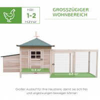 Hühnerstall für Zwerghühner 196 x 76 x 97 cm witterungsbeständig Hühnerhaus mit Nistkasten, Freilaufgehege Sitzstange, Kleintierstall aus Holz für 1-2 Hühner, Natur