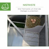Hühnerstall Hühnerhaus aus Holz 160 x 75 x 80 cm Freilaufgehege mit Tür Nistkasten wasserdicht Dach herausziehbarem Tablett Sitzstange Auslauf Hühnergehege für 1-2 Hühner für Garten Grau+Weiß