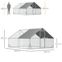 Hühnerstall, Freilaufgehege, Geflügelstall mit Schattendach, Freigehege für 4-6 Hühner, Enten Kaninchen, 3 x 2 x 2 m