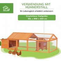 Hühnerstall Freilaufgehege 2,4 x 1,125 x 0,76 m Freigehege mit Schloss Tür aufklappbar Dach Tannenholz Orange