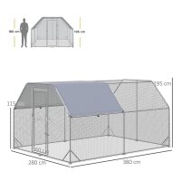 Hühnergehege Hühnerstall Hühnerauslauf, begehbar, verriegelbare Tür, für 10-12 Hühner, 280 cm x 380 cm x 195 cm, Grau