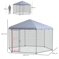 Hühnergehege mit schattenspendendem Dach, verzinktes Stahl, für 10-15 Tiere, Silber