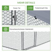 Hühnergehege mit schattenspendendem Dach, verzinktes Stahl, für 10-15 Tiere, Silber