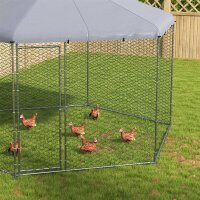 Hühnergehege mit schattenspendendem Dach, verzinktes Stahl, für 10-15 Tiere, Silber