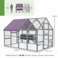 Hühnerstall Hühnerhaus Hühnerhütte, begehbar, wetterbeständig, 280 x 185,5 x 188 cm, Grau