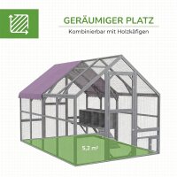 Hühnerstall Hühnerhaus Hühnerhütte, begehbar, wetterbeständig, 280 x 185,5 x 188 cm, Grau
