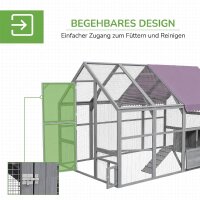 Hühnerstall Hühnerhaus Hühnerhütte, begehbar, wetterbeständig, 280 x 185,5 x 188 cm, Grau
