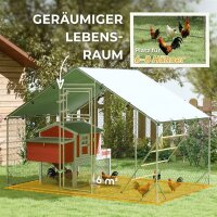 Hühnerstall, Freilaufgehege für Hühner, mit UV-beständiger Plane, Stahlgitter, Futterautomat, für 6-8 Hühner